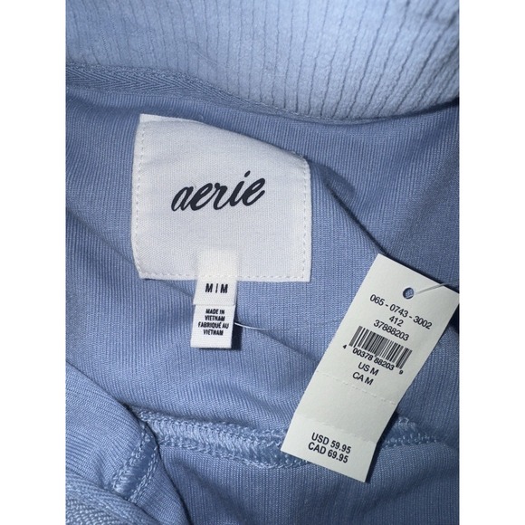 NWT Aerie Groove On Blue Sz M Corduroy Rib Velour Tracksuit Flare Pants Jacket - Picture 7 of 8